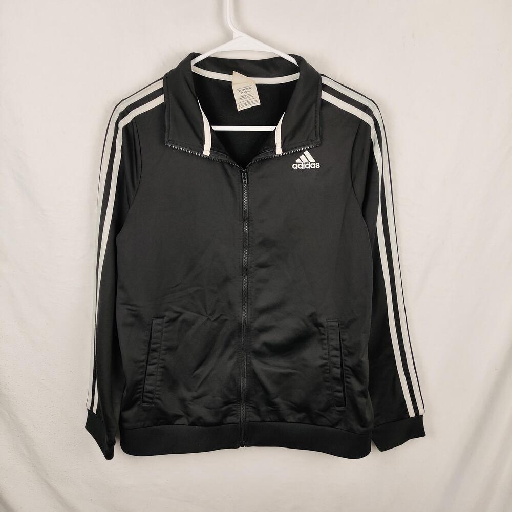 Adidas Track Jacket Kids XL 18/20 Black Three Stripe Full Zip Athletic Warm